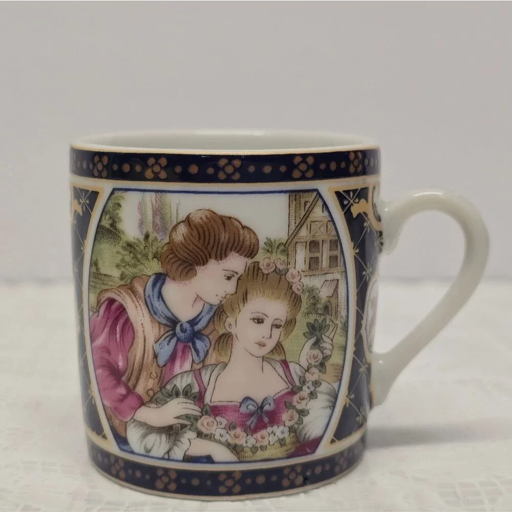Tiger Yedi Japan Victorian Romantic Couple Espresso Cup & Saucer Vintage